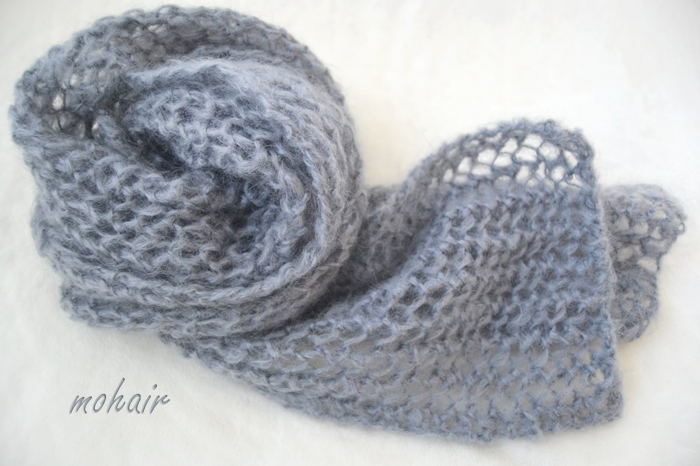 Beautiful mohair yarn makes a wonderful, lacy, fuzzy scarf